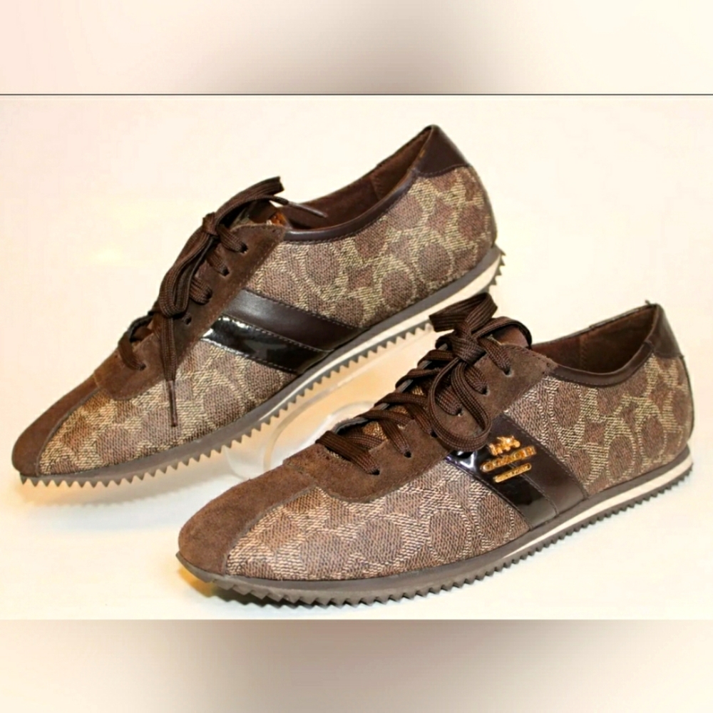 Coach Designer Ivy Womens 9 B Brown Signature Logo Vinyl Sneakers Tennis Shoes
